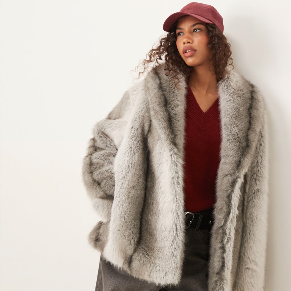 ASOS Gray Teddy Jacket Plush Faux Fur